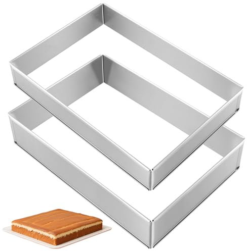 NAMYEUT 2 Anello Torta Rettangolare regolabile, Telaio da forno in acciaio inox, telaio regolabile per torte Fai da Te da 29 x 20 cm fino a 50 x 35 cm, 5 cm e 8 cm di altezza