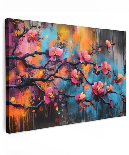 MuchoWow© Wandbilder Groß XXL Schlafzimmer Home Deko Wohnung Bild | 120x80 cm - Wohnzimmer Fotoleinwand Wand Bilder Leinwand Wall Decor Blumen - Zweig - Abstrakt - Rosa
