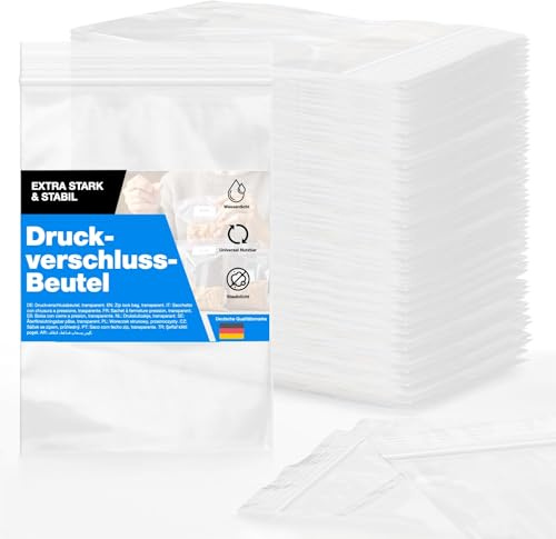 100x Sacs à fermeture à glissière Zip Set Baggys Baggies - sacs plastique résistants à la déchirure et transparents Plastikbeutel Plastiktüten Polybag Zipper Ziplock sacs petits et grands (8x10cm)