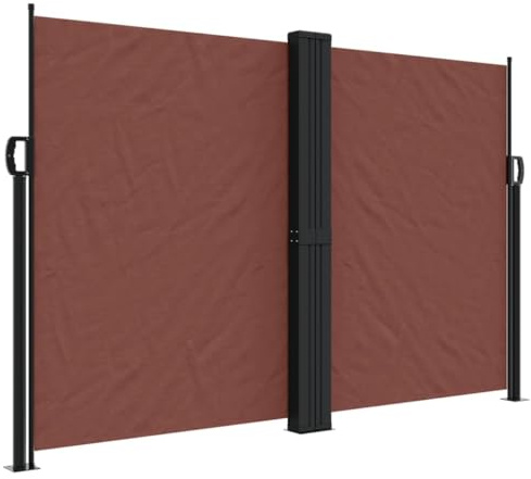 Seitenmarkise mit Zubehör und Metallrahmen, Doppel-Seitenmarkise Ausziehbar für Balkon Arkade, UV-Schutz, Winddicht, Braun 160x600 cm Polyester
