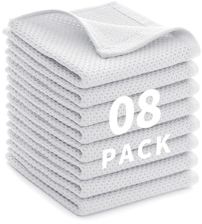 LikGuest Cotton Cleaning Cloths Soft Dish Towels White 30x30cm 8 PCS | Highly absorbent cotton fabric, quick drying reusable design for kitchen cleaning, dishes and household tasks