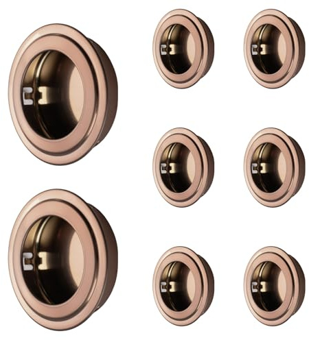 MOROBOR Tiradores empotrables redondos de bronce, 8 tiradores de acero inoxidable para puerta, manija de puerta empotrada oculta para armario, armario, cajón, aparador