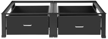 Doppel Waschmaschinen Untergestell mit 2 Schubladen, Waschmaschinen-Sockel aus Stahl, Doppel Untergestell für Waschmaschine und Trockner, 200kg Tragfähigkeit, 126x54x32 cm (Schwarz)