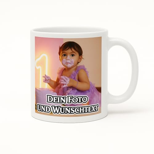 Tasse Personalisiert mit Foto und Wunschtext Bedruckt Fototasse gestalten Tassen individuell mit eigenem Bild, Keramik Fototasse mit Wunschtext, Tasse selbst individuell gestalten 330 ml