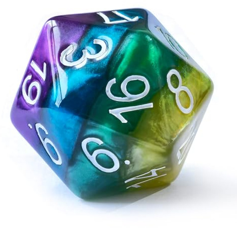 Bescon Jumbo 20-seitige Würfel 3,8 cm in buntem mehrschichtigem Design, übergroße D20-Würfel mehrschichtig satte Farben