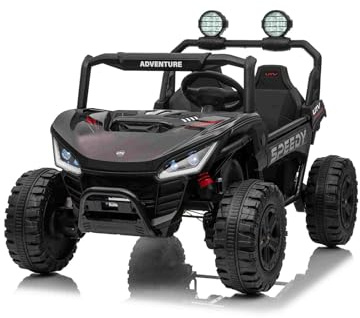 Coche eléctrico para niños T-Rex Ride 4x4, Dos plazas, 24V, Negro, Reproductor MP3 con Entrada USB/AUX, tracción 4x4, batería de Litio, suspensión, Control Remoto, Luces LED