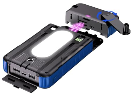 Weqizuerqi Batteria Portatile Con Pannello Solare - Power Bank Impermeabile 20000mAh - Power Bank con Manovella e Energia Solare - per Viaggio Campeggio Escursionismo Viaggio Zaino in Spalla Festival
