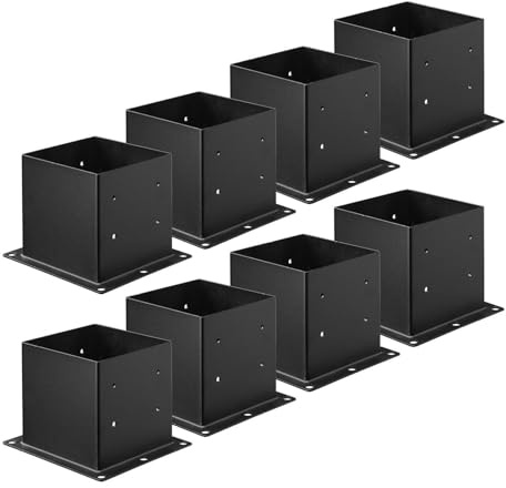 4x4 Post Base 8 Pcs, 3.6x3.6in Post Brackets, Heavy Duty Carbon Steel Decking Posts, Wood Post Anchors for Pavilion Railing Support, Black
