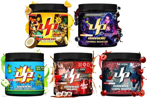 UP-GRADE Gaming Booster Bundle – Energy Drink Pulver für Fokus & Energie – 5 Sorten im Vorteils-Set – je 200mg Koffein, Vitamine & Magnesium – 5x40 Portionen (5x400g)