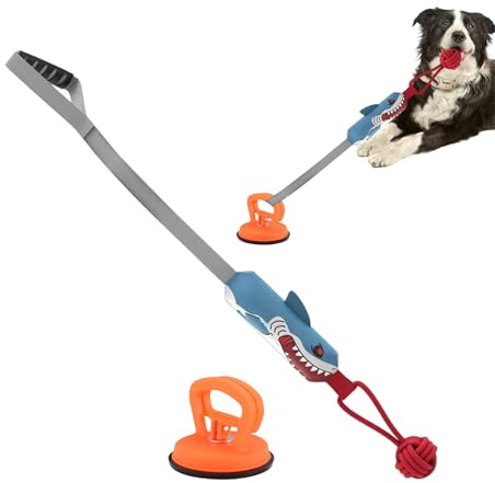Tug of War Dog Toy with Suction Cup, Squeaky Shark Shaped Dog Rope Toy for Aggressive Chewers, Puzzle Interactive Dogs Toys to Keep Dogs Busy