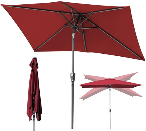 Tysobes Gartenschirm Rechteckig 2x3m,Sonnenschutz UPF 50+,Sonnenschirm,mit Kurbel,für Terrasse,Balkon,Pool,ohne Sockel,Rot
