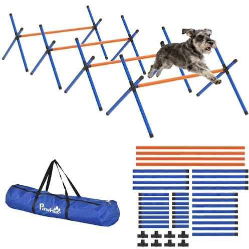 PawHut Agility Set Hunde, 4-teiliges Agility Ausrüstung mit höhenverstellbaren Hürden, Tragetasche Höhenverstellbar Trainingsset für Hundetraining, für kleine Hunde