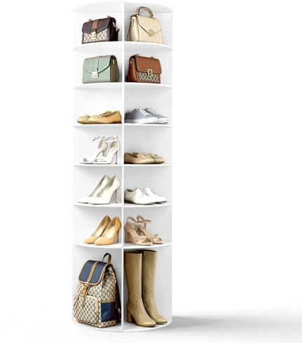 LEADZM Drehbares Schuhregal mit 7 Ebenen, Schuhschrank, 360° Drehung Weiß | Schuhregal, Aufbewahrung, rundes Karussell, vertikale Handtasche, drehbar, Schuhschrank-Organisation