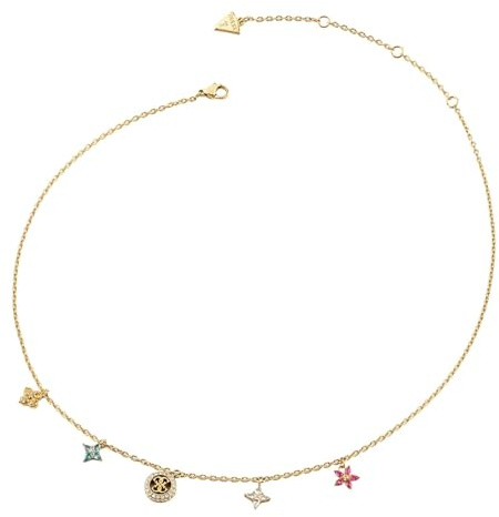 GUESS collier Secret Garden 16-18 Flower Charms Necklace Yellow Gold/Multicolor doré