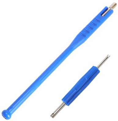 Extractor de Válvulas 2 Piezas, Set con Herramienta de Doble Cabezal y Util para Montar Válvula de Rueda, Llave de Válvula de Coche para Coche Moto Bicicleta, Azul