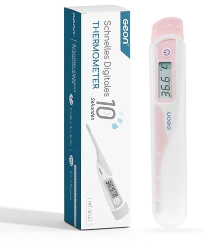 GEON Fieberthermometer digital, 10 Sek., flexible Spitze, IP27, Rosa | 10 Sek., flexible Spitze, IP27, oral, rektal & axillar, für Baby, Kinder & Erwachsene – Made in Taiwan