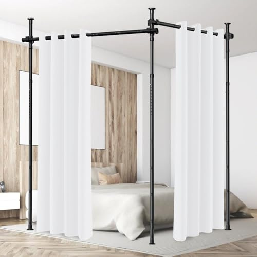 Raumteiler ohne Bohren, extra breite verstellbare Gardinenstange, freistehender Raumtrenner ohne Vorhang, B 70-355 cm x H 122-305 cm, Sichtschutz für Wohnzimmer, Schlafzimmer und Büro, Schwarz