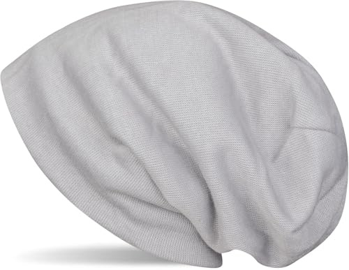 styleBREAKER warme Feinstrick Beanie Mütze mit sehr weichem Fleece Innenfutter, Longbeanie unifarben, Unisex 04024092, Farbe:Hellgrau