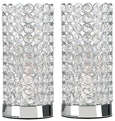 MiniSun | Modern Polished Chrome and Clear K9 Crystal Jewel Touch Table Lamps | Table Lamps, Home Décor & Improvement Essential | Set of 2