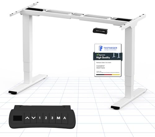 FLEXISPOT Höhenverstellbarer Schreibtisch Elektrisch Tischgestell mit 2 starken Motoren, Super Belastung 160KG, 3-Fach-Teleskop, Memory-Steuerung, LED Höhenanzeige (PRO Weiß)
