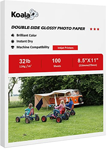 Koala Double Side Thin Glossy Photo Paper 8.5x11 Inches 120gsm 100 Sheets Compatible with Inkjet Printer and Dye Ink 32LB
