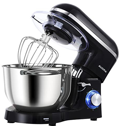 Aucma Stand Mixer,6.5-QT 660W 6-Speed Tilt-Head Food Mixer, Kitchen Electric Mixer with Dough Hook, Wire Whip & Beater (Black, 6.5QT)
