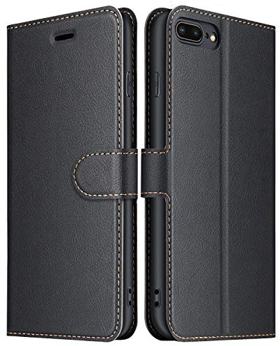ELESNOW Fodral för iPhone 7 Plus/iPhone 8 Plus, premium plånbok läderfodral kompatibel med Apple iPhone 7 Plus/iPhone 8 Plus (svart)