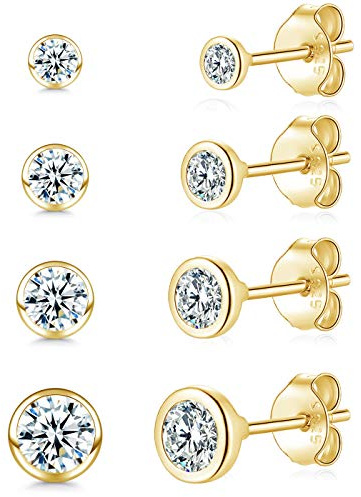 Kleine Ohrstecker für Damen Herren Mädchen - ohrstecker silber 925 gold silber winzige runde Zirkonia Sterling Silber Ohrstecker CZ kleine Knorpel Tragus Ohrringe (2/3/4/5 mm)