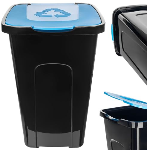 KADAX Voluminöser Eimer, 50L, rechteckiger Mülleimer aus Kunststoff-Polyurethan, Abfalleimer für Trennen von Glas, Plastik, Bioresten (Blau)