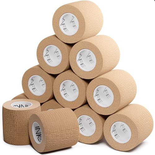 Inksafe Tan Self Adherent Cohesive Bandages 5cm x 4.5m Box of 12 - Uses Include Vet Wrap, Tape for Wrist and Ankle Sprains