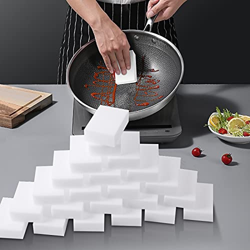 100 Stück Magic Sponge Eraser Sheets, Melamin Sponge Foam, Multifunktionale Haushaltsreinigung, Kratzfeste Scheuerschwamm Pads für Küche, Bad, Badewanne, Waschbecken, Möbel, Auto, Wände, Schuhe