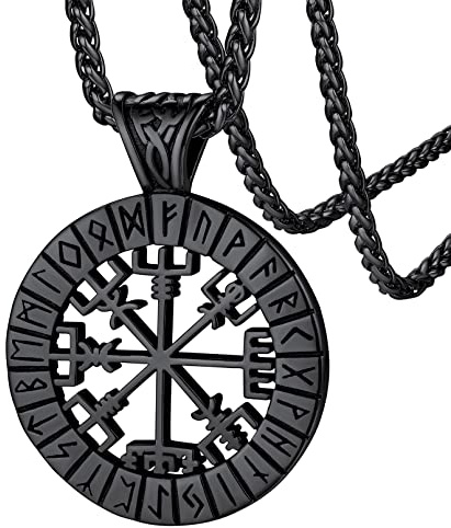 FaithHeart Collar Hombre Vikingo Medalla Vegvisir Compás Acero Inoxidable 316L Amuleto Vikingo Runas Letras Regalo Cumpleaños Reyes brujula nordica amuleto
