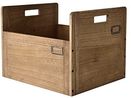 KIRIGEN Vinyl Record Storage Organizer Crate Wooden Storage Organizer Box Hold Up to 80 Record and LP Dark Brown CDH-DBR