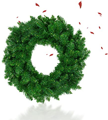 Künstlicher Edel Tannenkranz grün, Weihnachtskranz für Tür, Künstlicher Kranz Tanne, Green künstlicher Tannen-Kranz 30 cm, Weihnachtsdeko, für Parties Feste Türen Halloween Erntedankfest Weihnachten