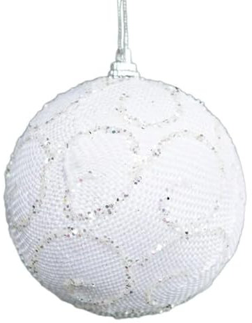 PORI 8 cm weiße Glitzer-Weihnachtsbaumkugel Weihnachtskugel-Ornamente für Baum-hängende Kugeln-Anhänger-Geschenk