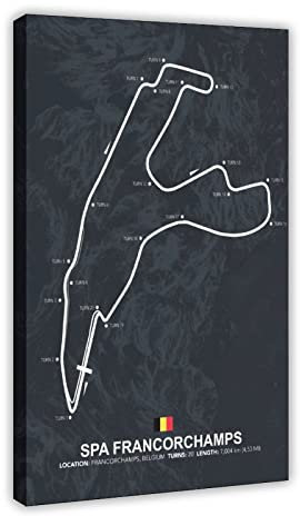 FISH DRAGATE Poster sur toile Spa Francorchamps F1 pour décoration de chambre à coucher, paysage sportif, décoration de bureau, chambre, style cadeau, 50 x 75 cm
