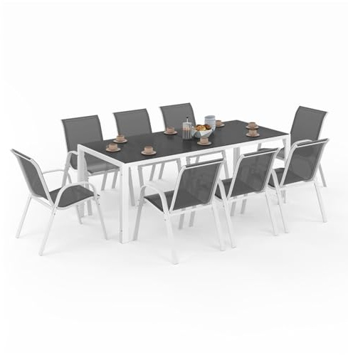IDMarket - Salon de Jardin Madrid Table 190 cm et 8 chaises empilables