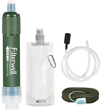 Personal Water Filter, 4000L Portable Water Filter Kit for Hiking, Camping, Travel, 0.01 Micron Filter with Straw, Remove 99.9% Bacteria, Reusable Outdoor Survival Equipment, Emergency Preparedness