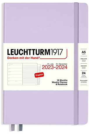 LEUCHTTURM1917 367682 Weekly Planner & Notebook Medium (A5) 2024, 18 månader, lila, engelska