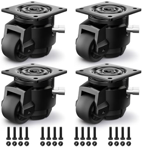 ANDUTEES 4 Pack Leveling Casters, Adjustable Heavy Duty Casters Set of 4, Swivel Plate Industrial Retractable Caster Wheels for Workbench,Machine, Equipment, Shelves (60F,2200 Lbs Capacity, Black)