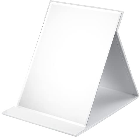 WISYOK Reisespiegel Klappbar, 21x15cm, Weiß PU-Leder, Tischspiegel | Klappspiegel mit Mehrfach-Standwinkel, Super HD Schminkspiegel, Handspiegel, Spiegel Klein für Reisen, Zuhause, Make-up