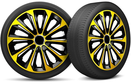 Radkappen 16 Zoll Radzierblenden 4er Set passend für alle Stahlfelgen - Einstellbarer Sicherungsring - Schwarz Gold