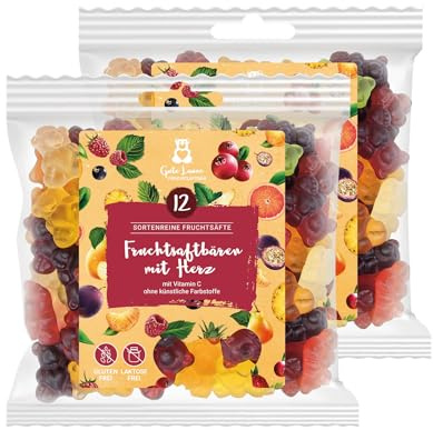 2er Set Fruchtsaftbären mit Herz | sortenreine Fruchtsäfte | Ohne künstliche Farbstoffe und Geschmacksverstärker | Gluten- und Laktosefrei | 12 Fruchtsorten | süßes Geschenk