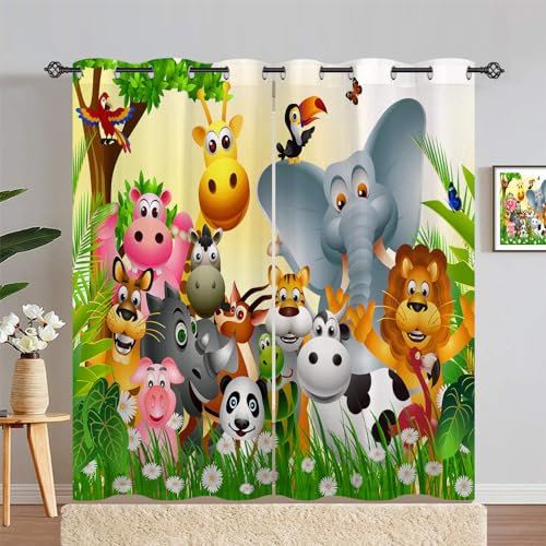 ANHOPE Safari Tier Löwe Tiger Panda Blickdichte Gardinen mit Ösen Thermo Vorhänge Blackout Curtain Kinder Jungen Mädchen Verdunklungsvorhänge Wohnzimmer Schlafzimmer Vorhang 2er Set H 214 x B 140 cm