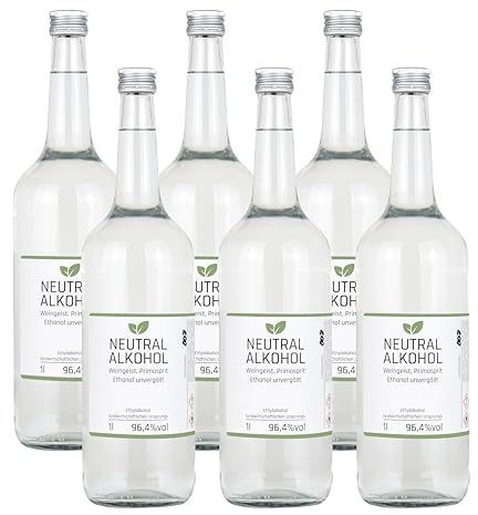 6x 1l Weingeist Primasprit Trinkalkohol 96,4% vol - zum Ansetzen von Likören, Gin oder Tinkturen - 6x 1l Flasche