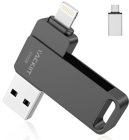 Vackiit Pendrive 512 GB para iPhone Apple Autorización, Pen Drive LightningTipo C Memoria USB 3.0 Externa Photo Stick para iPhone iPad Mac iOS Android Teléfono PC con MFI Lightning,USB C 3 in 1