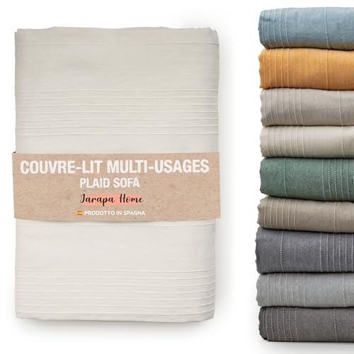 Jarapa Home Made with love Couvre-lit Multi-Usages Plaid Canape Couvre-Lits Blancs, Housse de Canapé Résistant et de Qualité Fabriqué en Espagne. Couvre-lit 150 Moderne (Écru, 140x180 cm)
