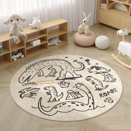 Viusneun Kinderteppich, Rund Kurzflor Wildtiere Teppiche Weich Waschbare Teppich Krabbeldecke rutschfest Teppiche fürs Babyzimmer Kleinkinderzimmer Wohnzimmer Schlafzimmer (Dinosaurier,100cm)