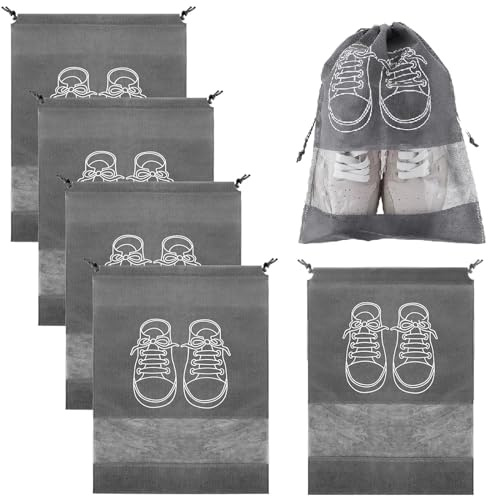 5 Pezzi Borsa Porta Scarpe da Viaggio, Non Tessuto Sacchetti porta Scarpe, Portascarpe da Viaggio Antipolvere, Sacchetti per Scarpe, Borsa per Scarpe per uso quotidiano e da viaggio, 42x36cm