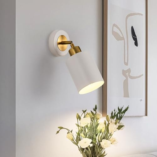 CRFASIBE Applique Murale Industrielle 360°Rotatif, Lampe de Chevet Liseuse | Corps en Fer, Ampoule non Fournie, Culot E27, Design Minimaliste Lampe, Adapté pour Chambre, Salon, Couloir-Blanc